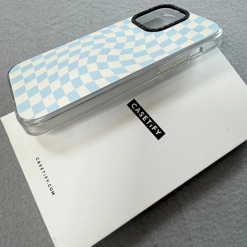 Casetify iPhone 14 Pro Max Case Baby Blue Checkered MagSafe Clear